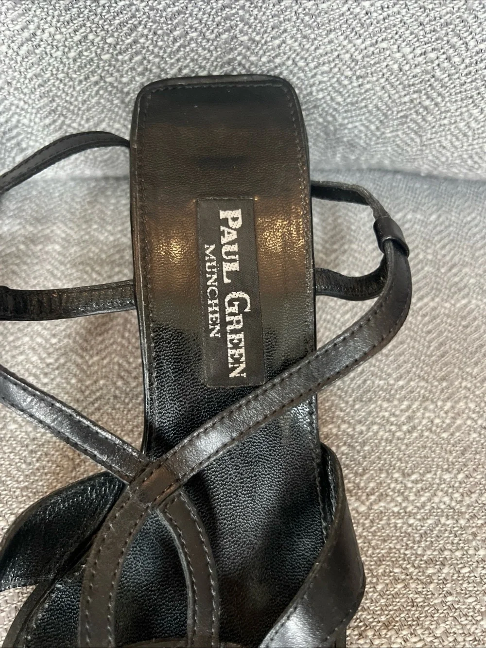 Paul Green Black Leather Strappy Square-Toe Heels European 5.5